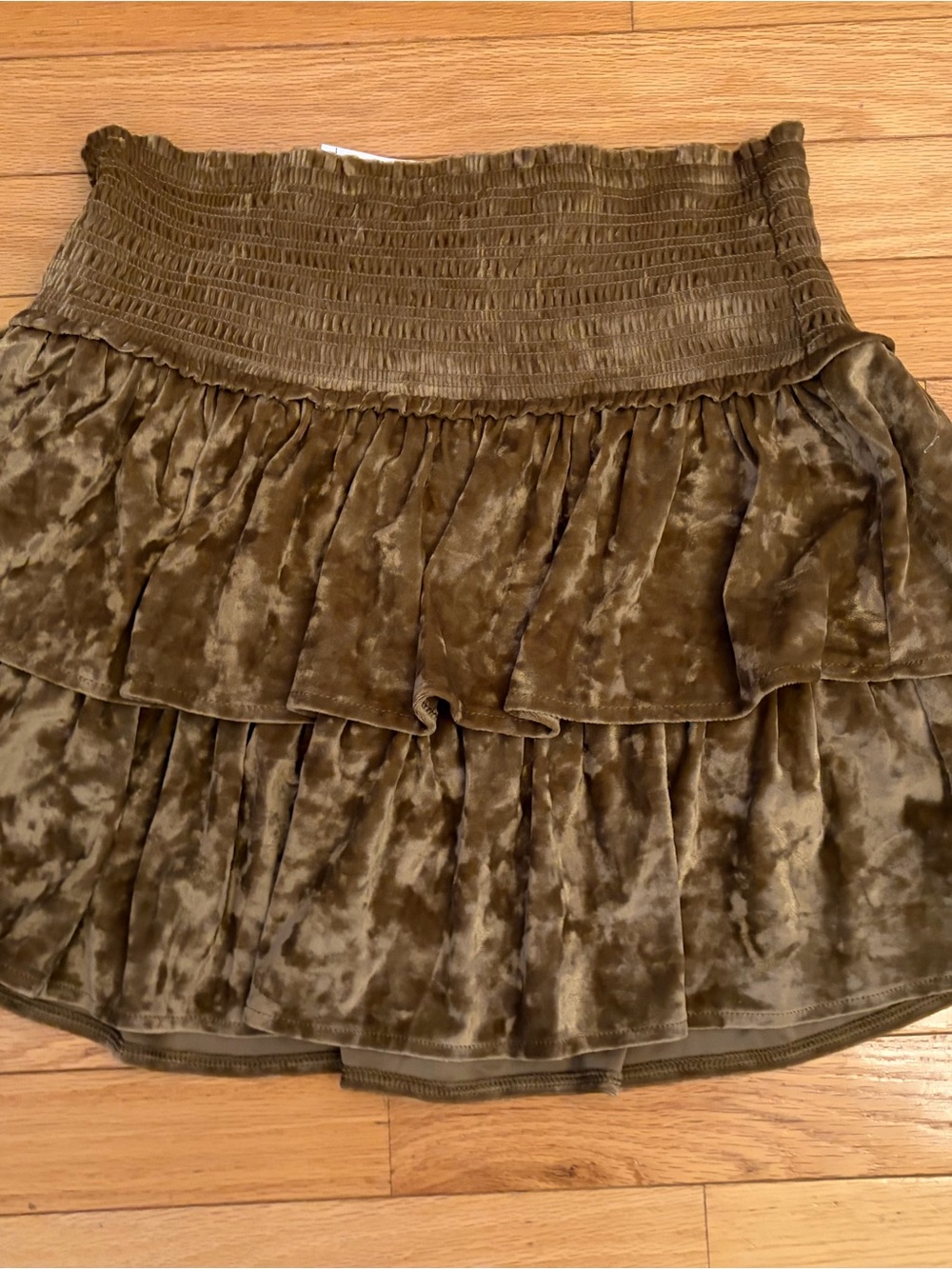 Aerie Smocked Tiered Velvet Mini Skirt - tan